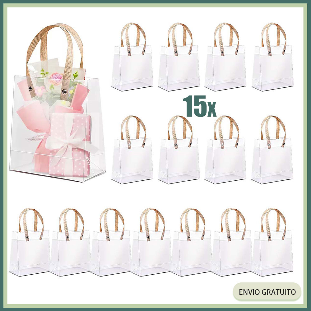 15x Transparente Frosted Tote Party Gift Bags Wedding Handbags Birthday Holiday Gift Bags 16x13x8cm