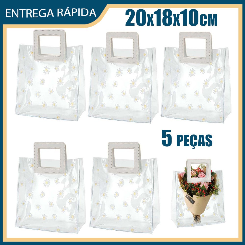 5x PVC Tote Bag White Daisy Gift Bag 20x18x10cm For Party Birthday Holiday Shopping