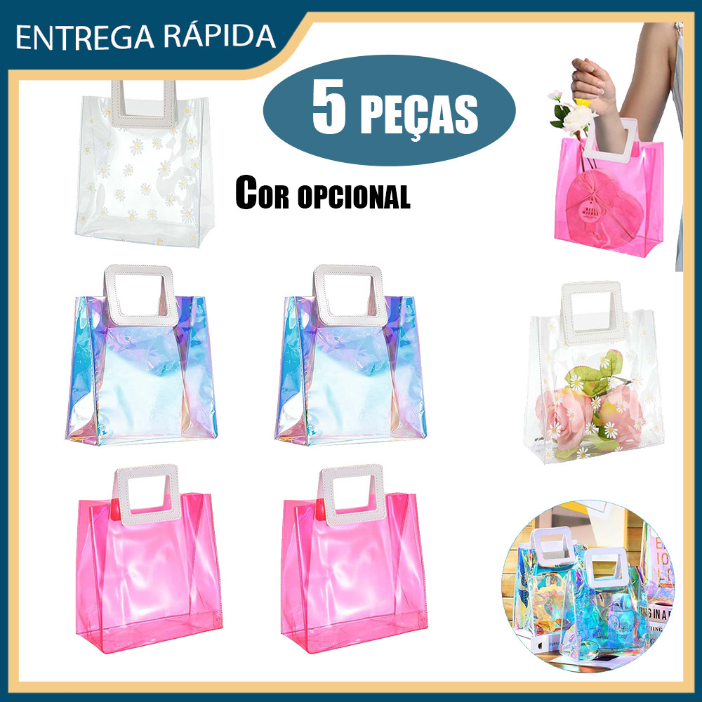 5x PVC Tote Bag Retângulo Gift Bag 20x18x10cm For Party Birthday Holiday Shopping