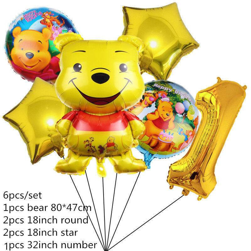 Winnie the Pooh32inch Número Balão Conjunto De Alumínio Filme Cartoon Bear Birthday Gift for Kids Baby Shower Party Deco