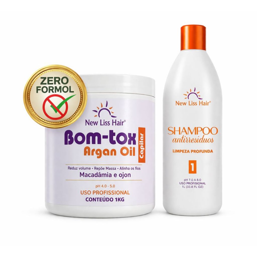 kit Bom-tox Capilar SEM FORMOL New Liss Hair 1kg Alisa E Reduz 100% . SHAMPOO DE limpeza  1L