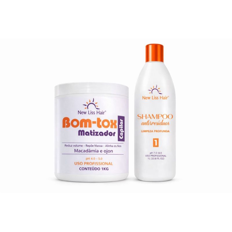 kit Bom-tox Matizador Platinum para cabelos loiros new Liss hair 1kg + Shampoo de limpeza anti residuos Profissional