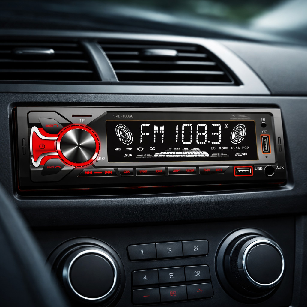 Rádio Automotivo 1 Din Bluetooth USB Cartão TF AUX FM MP3 WMA Painel LED Controle VPL-1003C