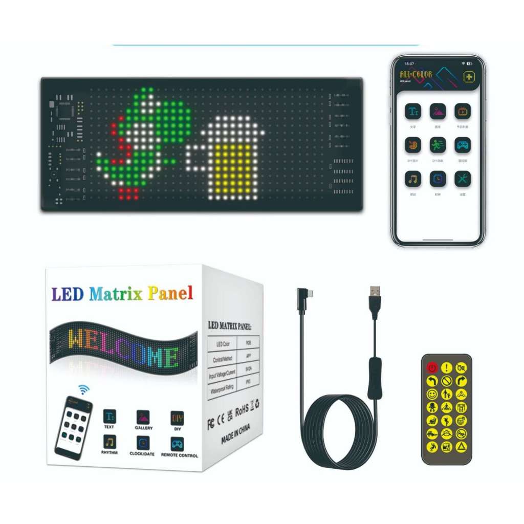 Painel Led Letreiro Matriz Digital Bluetooth Flex Carro 5v