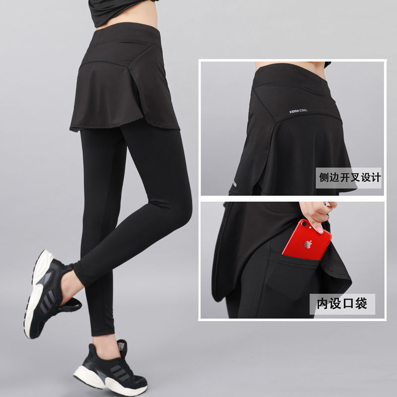 Estoque pronto com bolsos embutidos falsos de duas peças até o tornozelo Culottes de Badminton Culottes de tênis Aeróbic