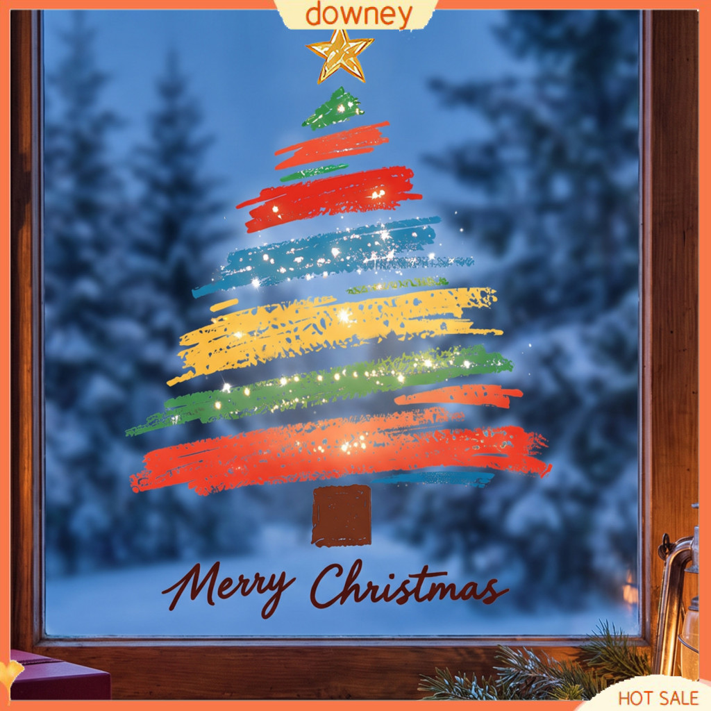 Hand-painted Colorful Christmas Tree Window Cling Removable Reusable Pvc Glass Sticker Festive Holiday Decoration for Ho