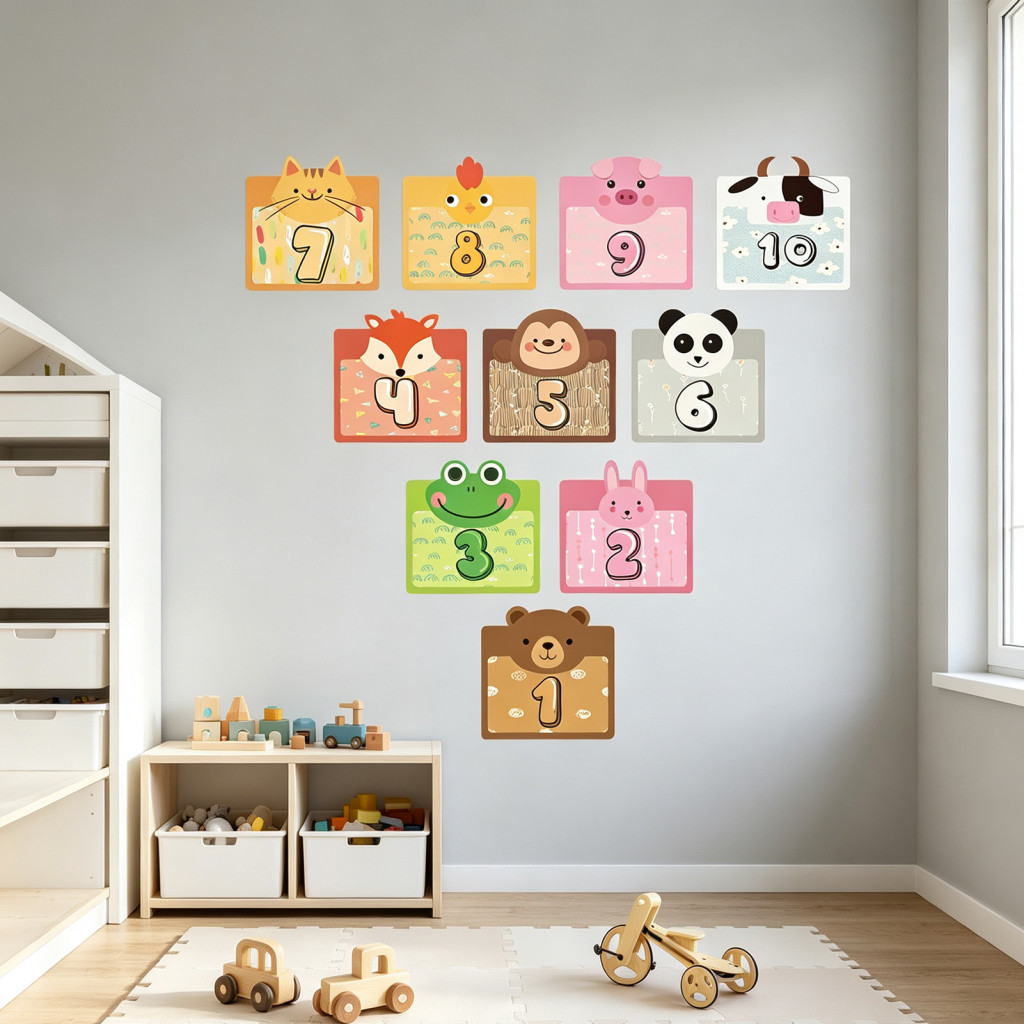 Floor Decals for Kids Number Hopscotch Rugs Lattice Stickers 1-10 Game with Cute Cartoon Removable Wall and for