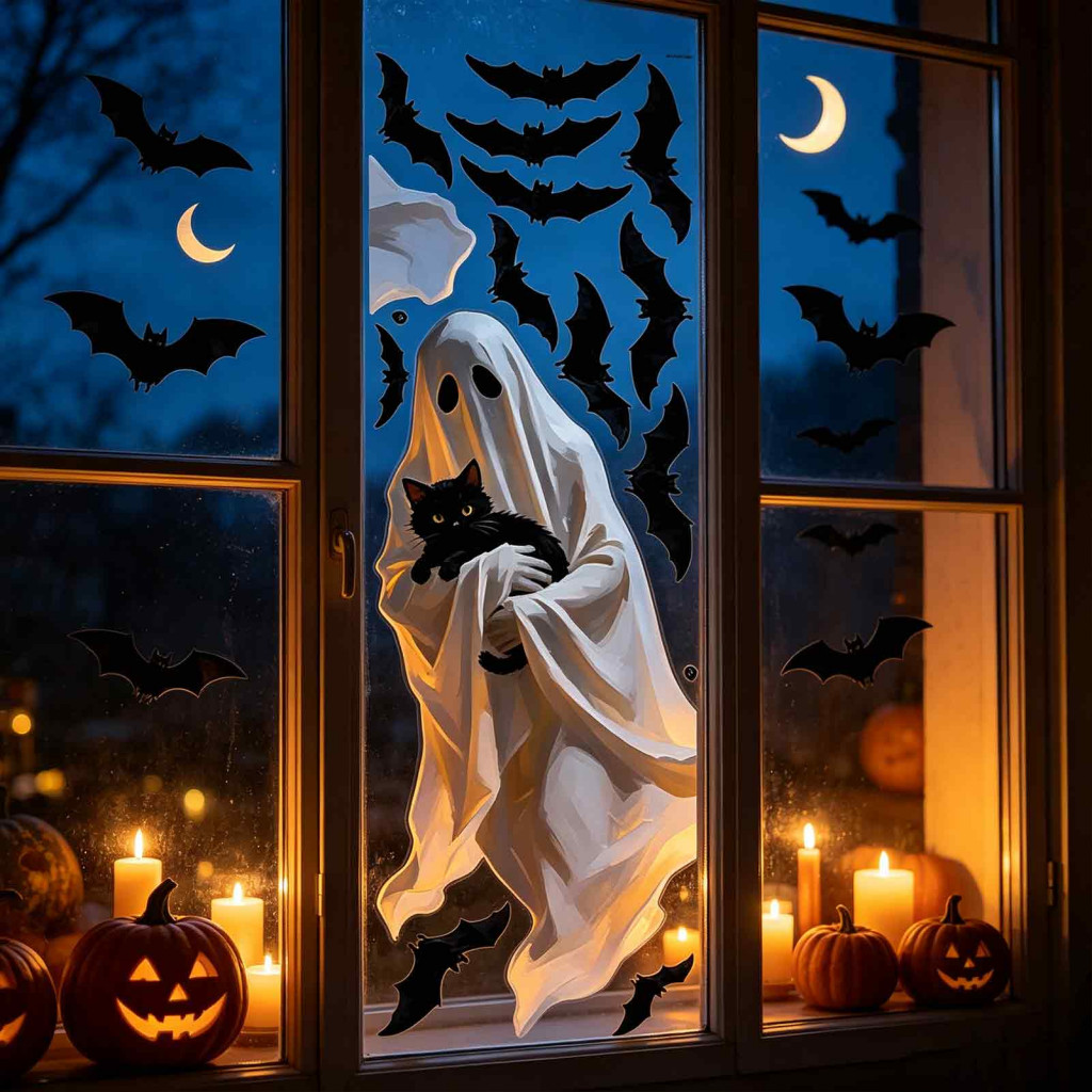 Durable Pvc Decals for Windows Window for Home Decor Halloween Ghost Stickers Removable Wall Self-adhesive Peel and Stic