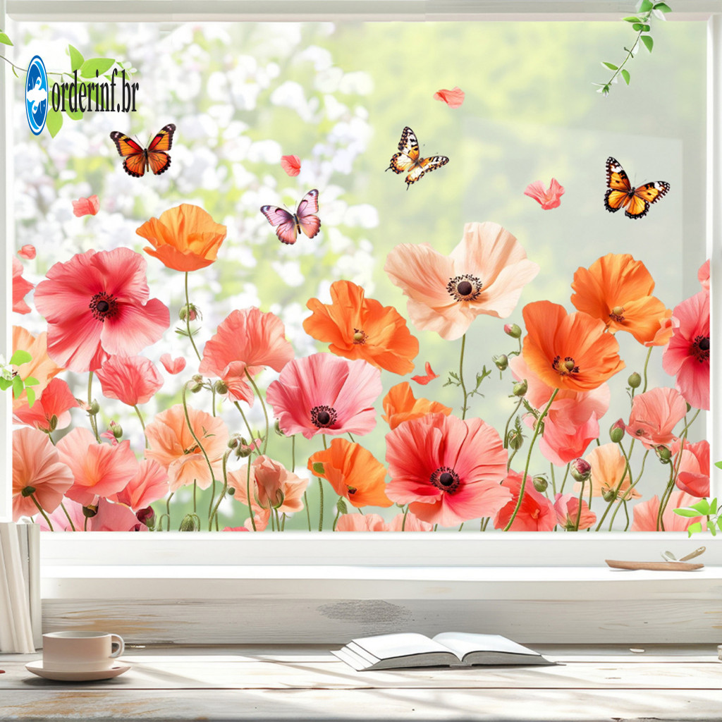 Mirror Cling Waterproof Sticker Colorful Floral Window Stickers Removable Static Clings for Home Office Bedroom Bathroom