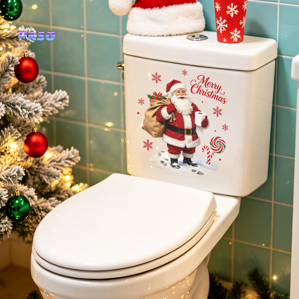 Christmas Toilet Seat Decal Removable Seasonal Restroom Ornaments Funny Stickers Waterproof Santa Claus Bathroom Wall De