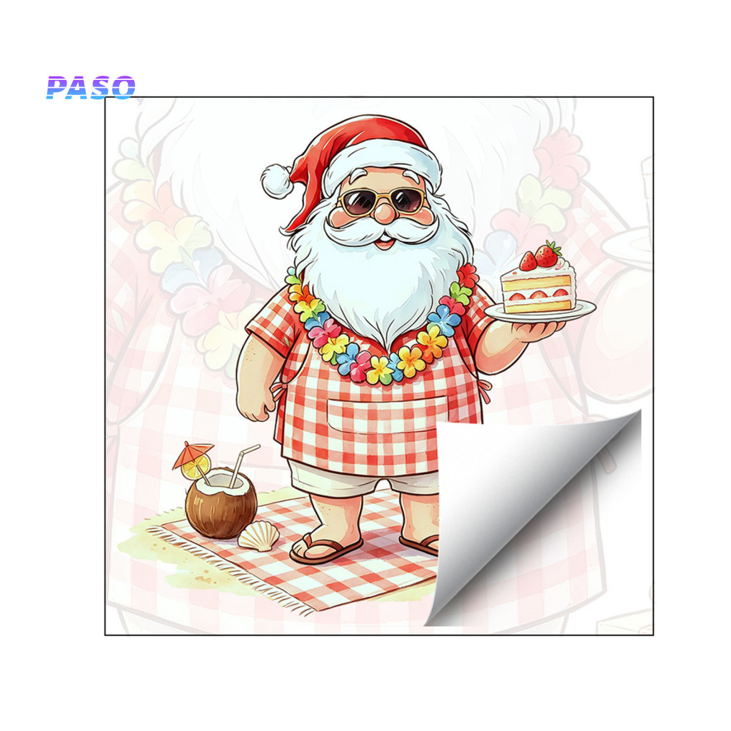 Christmas Wall Decals Window Stickers Picnic Santa Claus Sticker Waterproof Pvc Plaid Decal with Cake Design Removable H
