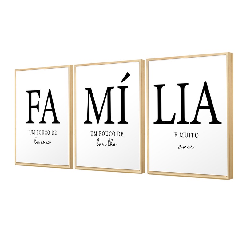 Kit 3 Quadros Decorativos para Sala Moldura Caixa 30x40cm Família Composição Trio Lar Amor - Hugart