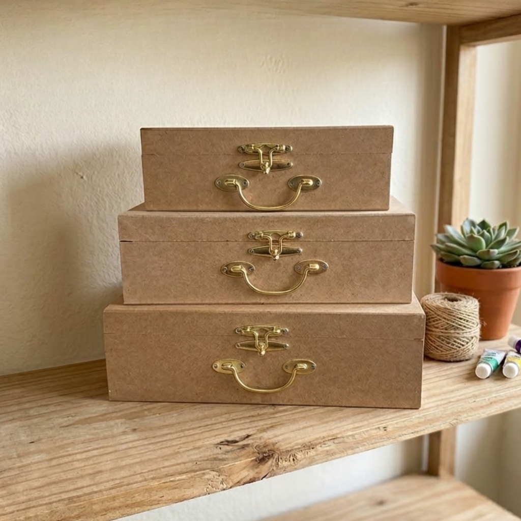 Maleta Organizadora em MDF cru Kit 3 com Fecho