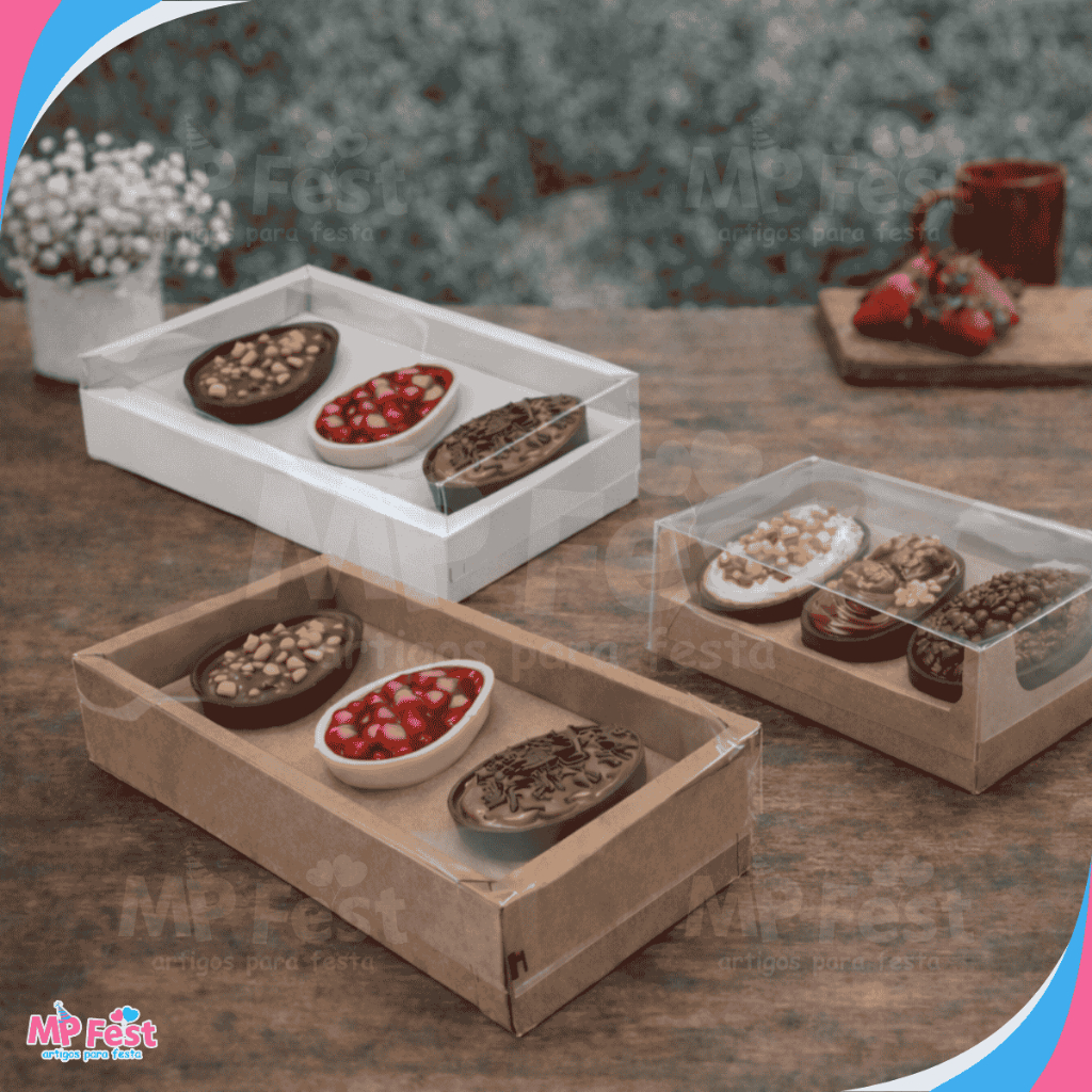 10 Caixas Essencial Trio Ovo de Páscoa com Moldura 50/100g - Embalagem Para Ovos