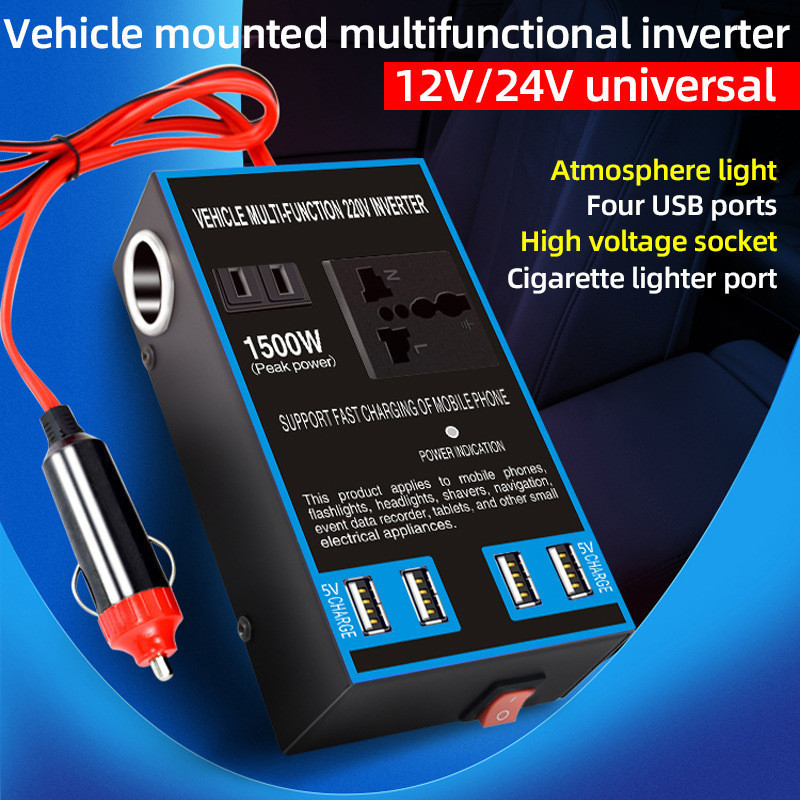 Inversor De Energia Para Carro 12v/24v A 110v/220v 1500w Conversor De Energia Para Tomada De Carro E Casa