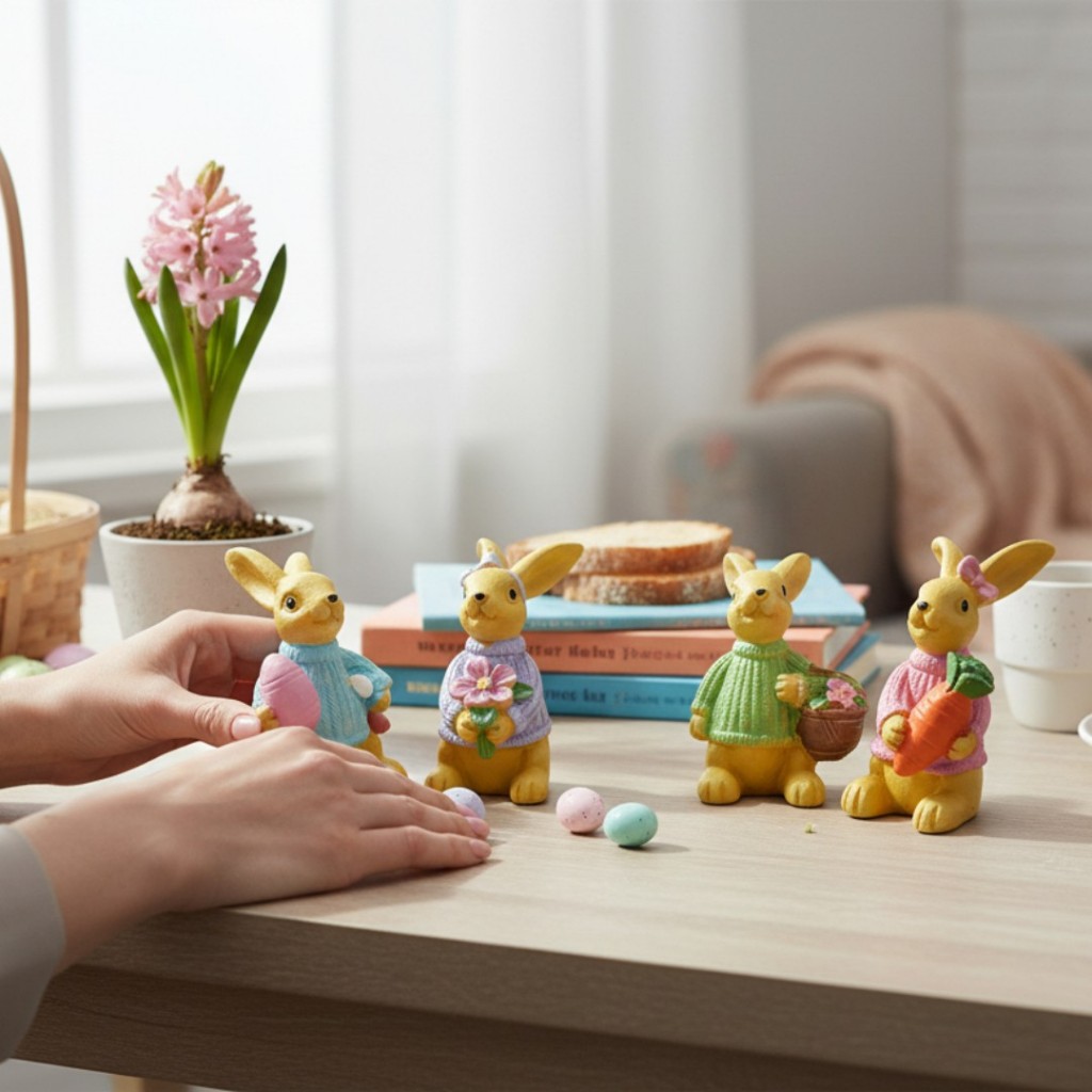 Mini Casal Coelhos Resina 5cm Enfeite Páscoa Fofos Premium