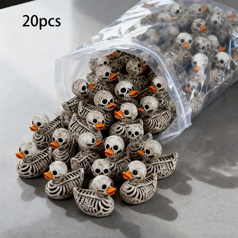 Kit 20 Mini Patos Esqueleto Caveira 1,5cm | Enfeite Gótico Halloween Terrário Miniatura Resina