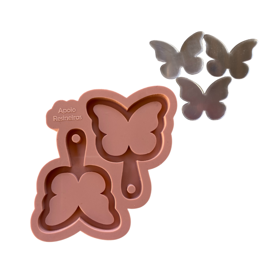 Molde de Silicone para Resina - Mini Espelho Borboleta (6,2cm x 5cm).