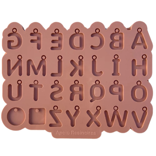 Molde Silicone para Resina - PINGENTE MINI Alfabeto (2,5cm) - Letras Invertidas.