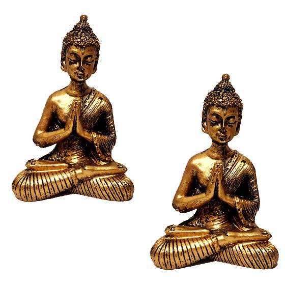 Kit de 2 Estátuas de Mini Buda Hindu Resina Dourado 8,5cm Kit Promocional