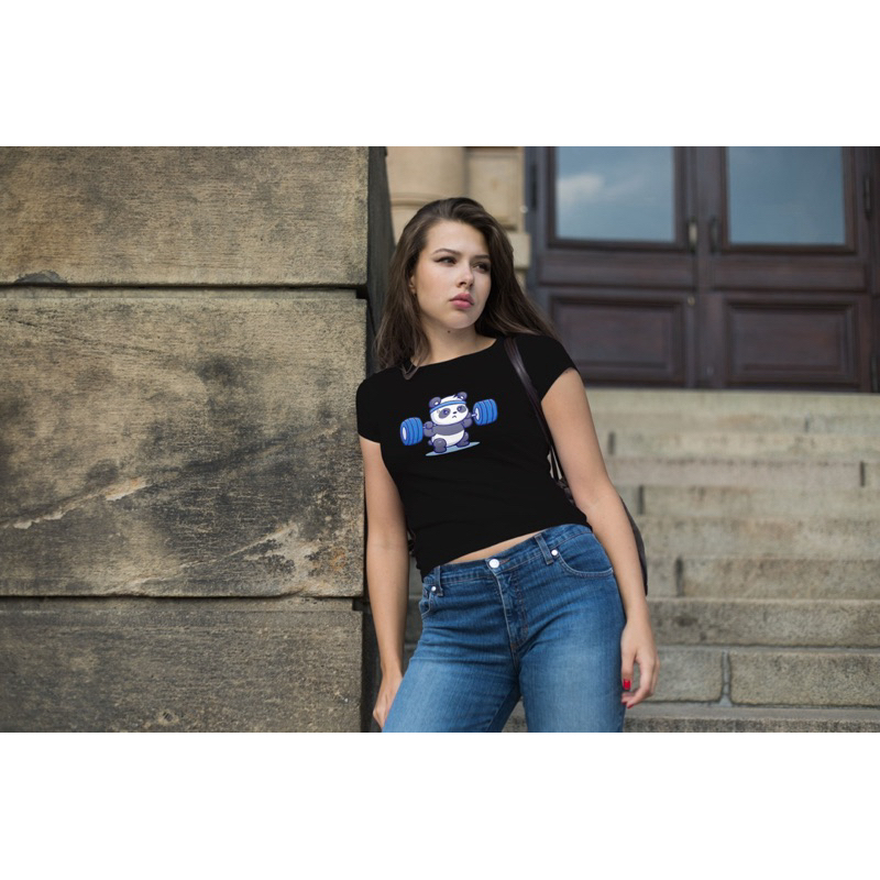 T-shirts Camisas Feminina Baby Look Panda Treinando