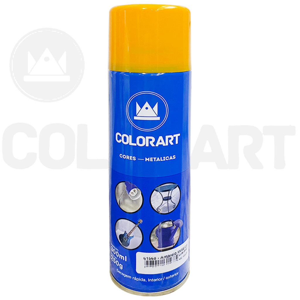 TOP Tinta Spray Efeito Metálico Para Metal Amarelo Colorart 300ml