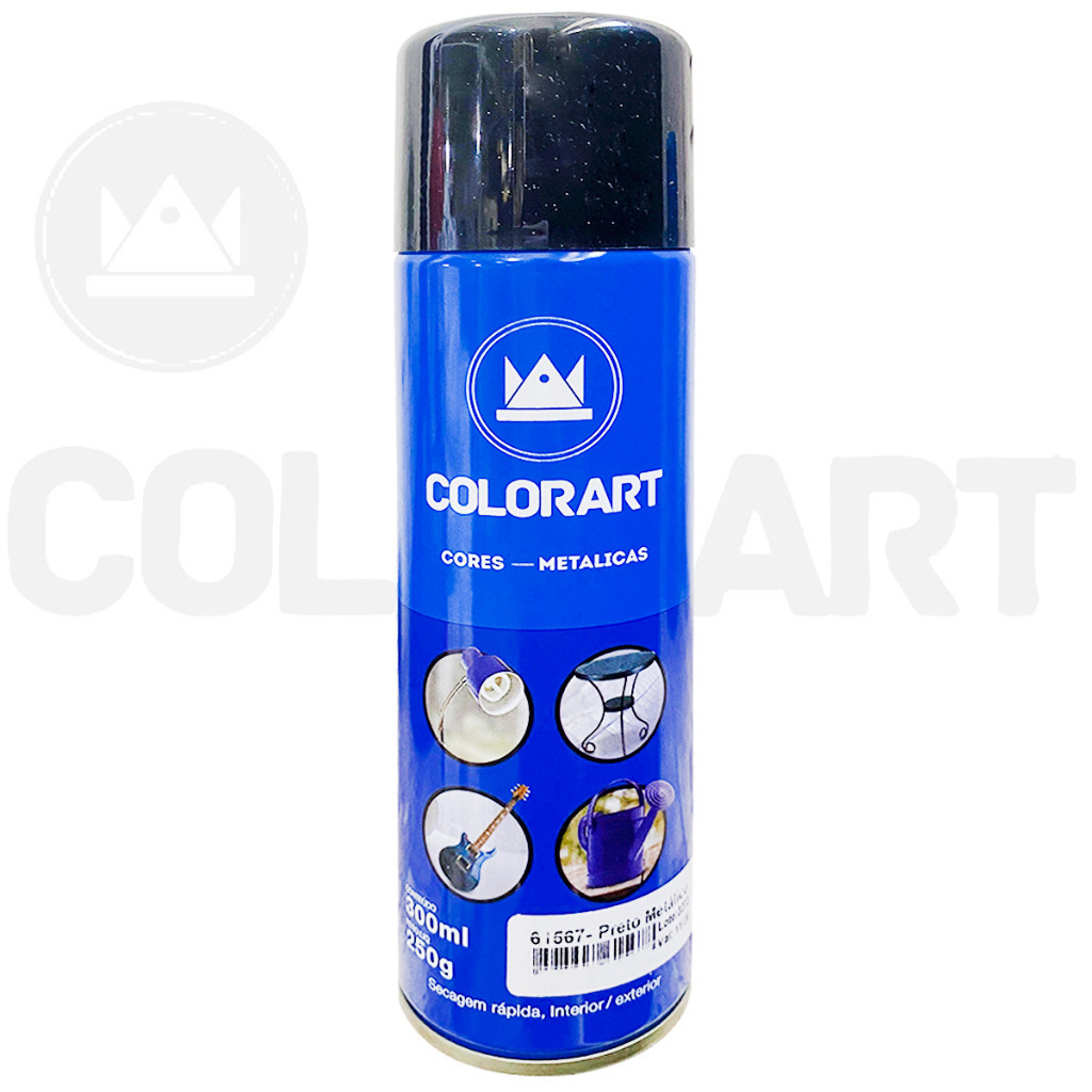 Tinta Spray Efeito Metalico Para Metal Preto Colorart 300ml