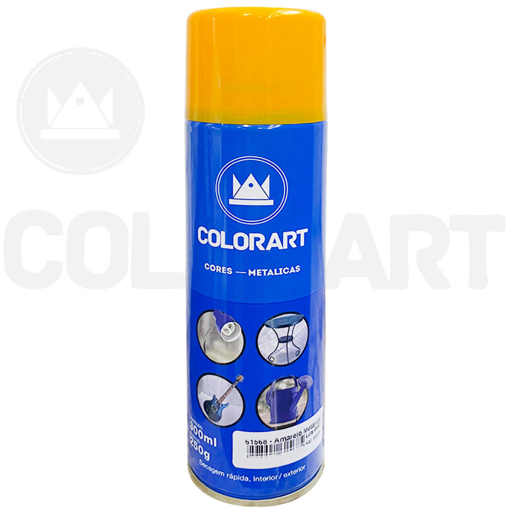 Tinta Spray Efeito Metálico Para Metal Amarelo Colorart 300ml