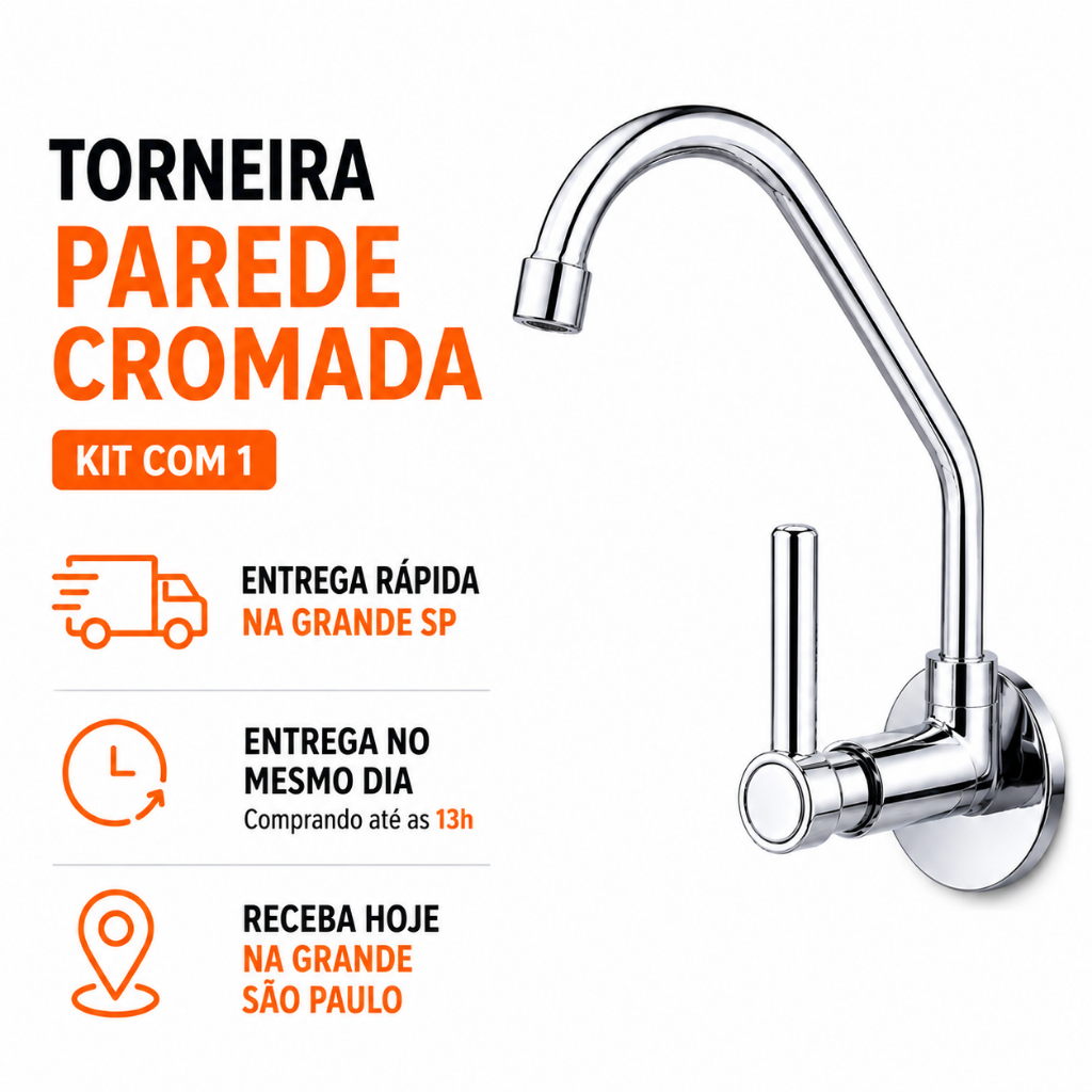 Torneira Gourmet Cozinha Parede Metal Cromado Premium | Bica Móvel 1/4 Volta Luxo | Entrega HOJE | 1 Unidade