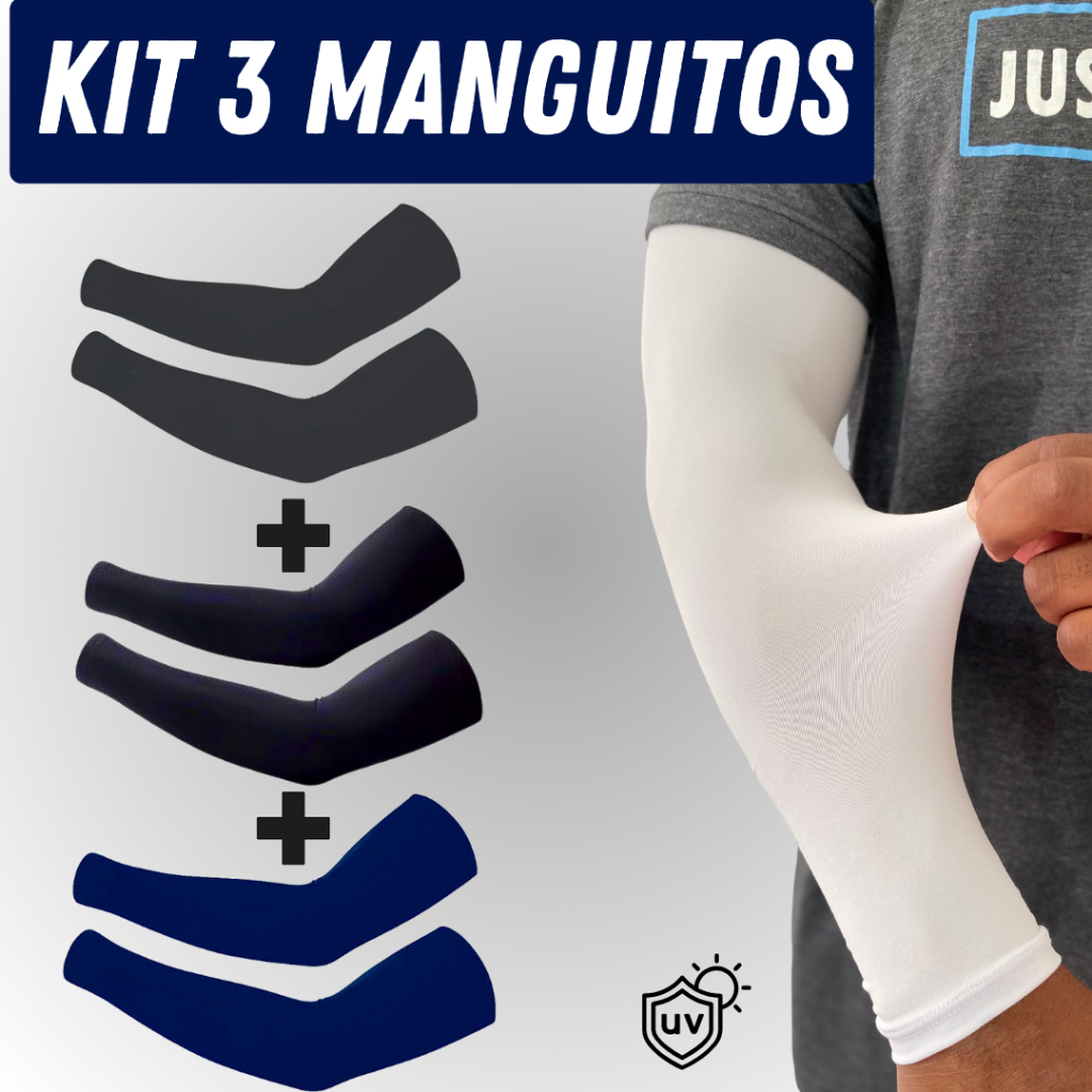 Kit 3 Manguito Mangote Térmico Proteção Solar UV50+ Braço Motoqueiro Motoboy Ciclismo Vôlei Esporte Unissex Frio Ou Sol