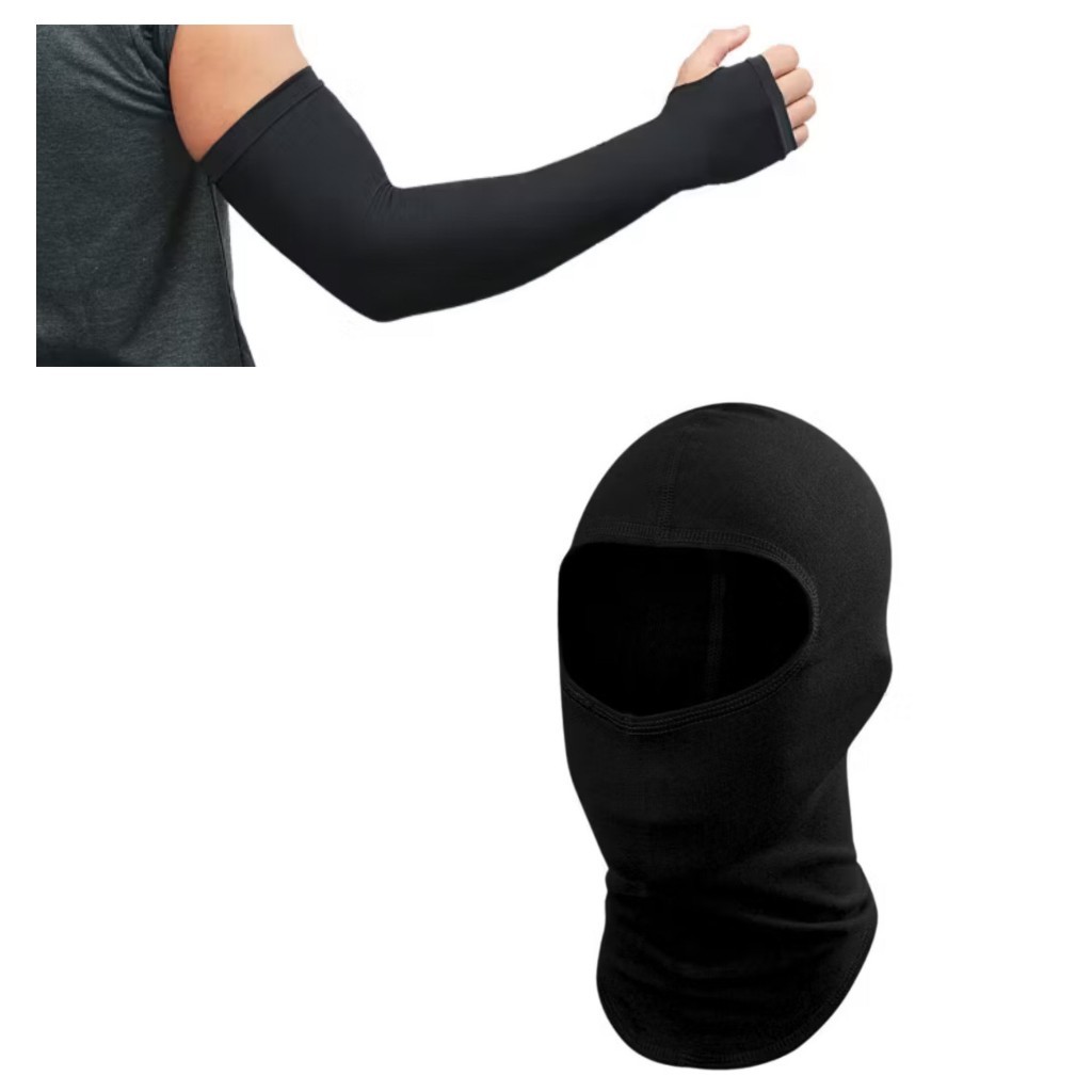 Kit Balaclava Touca Ninja + Par de Manguito Proteção Solar UV50+ Termica Unissex Frio Motoboy Ciclismo preto, Manguito