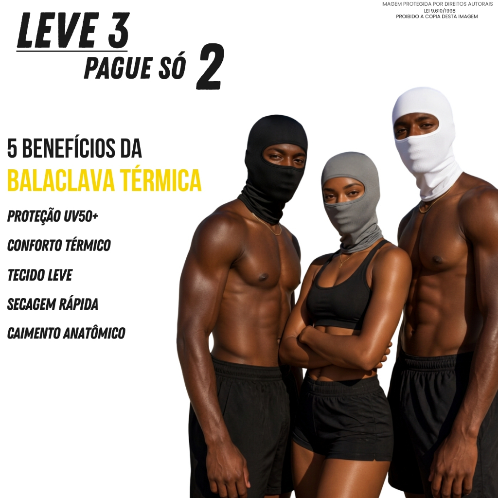 Kit 3 Touca Ninja Balaclava UV50+ Proteção Solar Térmica Motoqueiro Motoboy Máscara Frio Sol Toca Preta Ciclismo Corrida