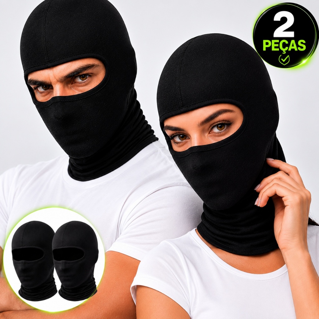 Kit 2 Balaclava Touca Ninja Capuz Facial Frio Vento Uv50 Térmica Motoboy Ciclismo Esporte Ar Livre Unissex