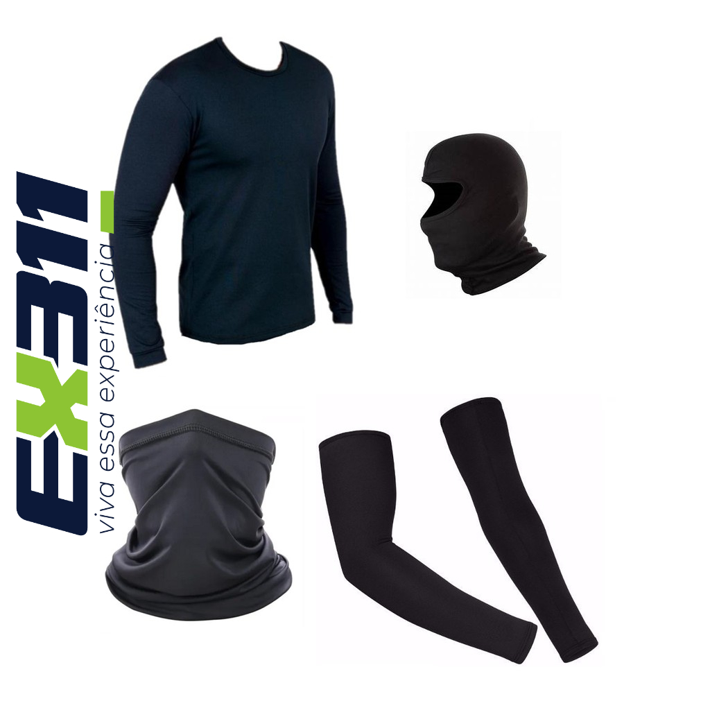 Kit ciclismo segunda pele + manguito + bandana + balaclava inverno / touca ninja bandana gorro proteção UV50+ motoqueiro / motoboy / ciclista / militar / paintball / kart / pesca / lenço / proteção facial / multifuncional / unissex / frio / neve / quente