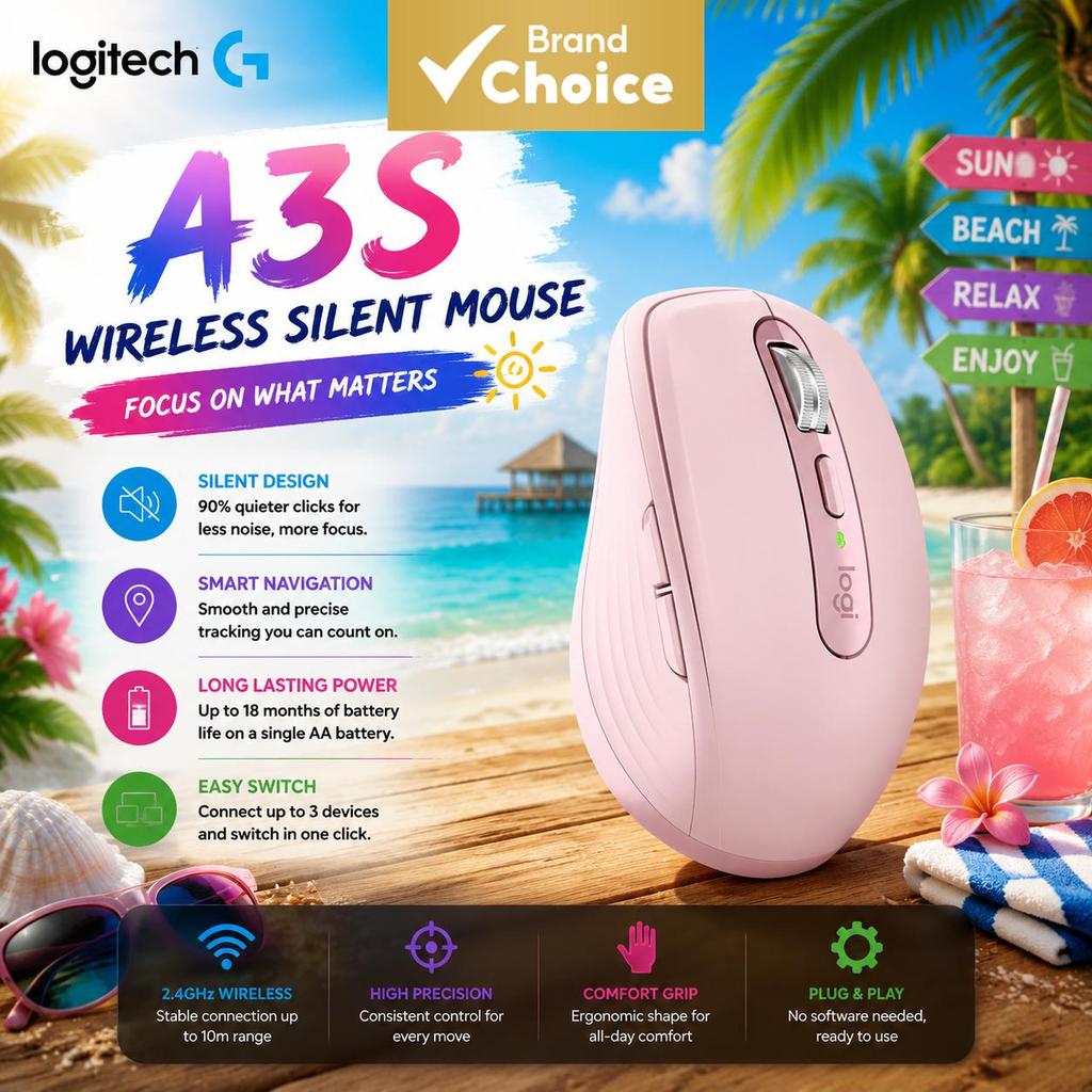 Logitech MX Anywhere 3S Mouse Wireless Bluetooth Ergonômico de Precisão Recarregável para PC Laptop Mac Escritório
