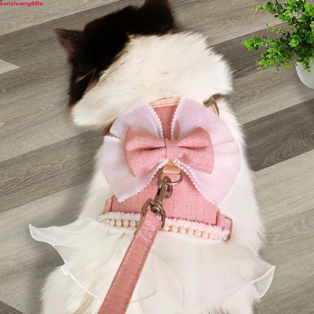 Trela De Arnês Para Gatos TIANCHUANG , Colete Respirável Estilo Princesa , Ajustável Com Alça Peitoral Animais De Estima