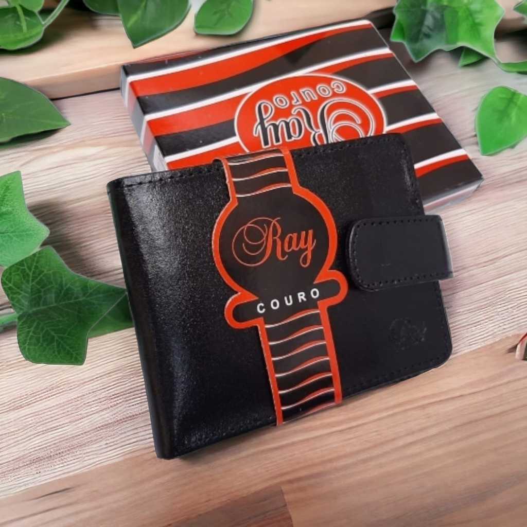 Carteira Masculina Couro Sintético com Botão Root Man - Porta cartão interno e porta moeda em ziper