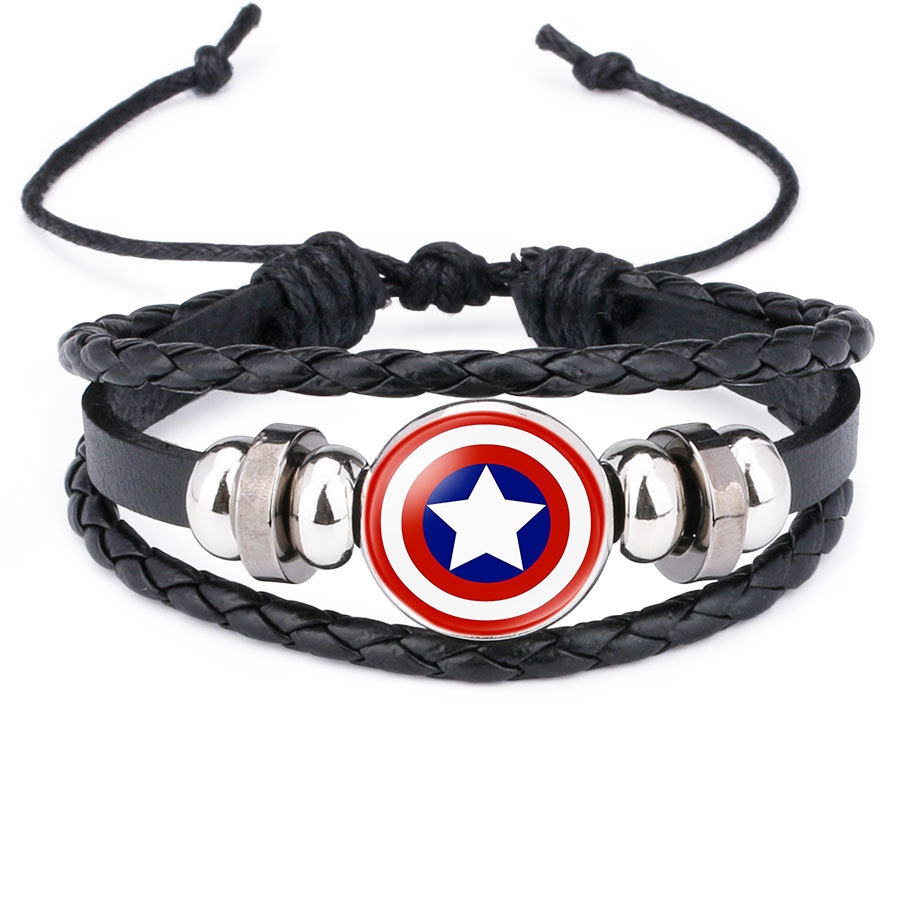 Marvel superhero badge US captain Superman spider man flash Hulk gem Leather Bracelet NX