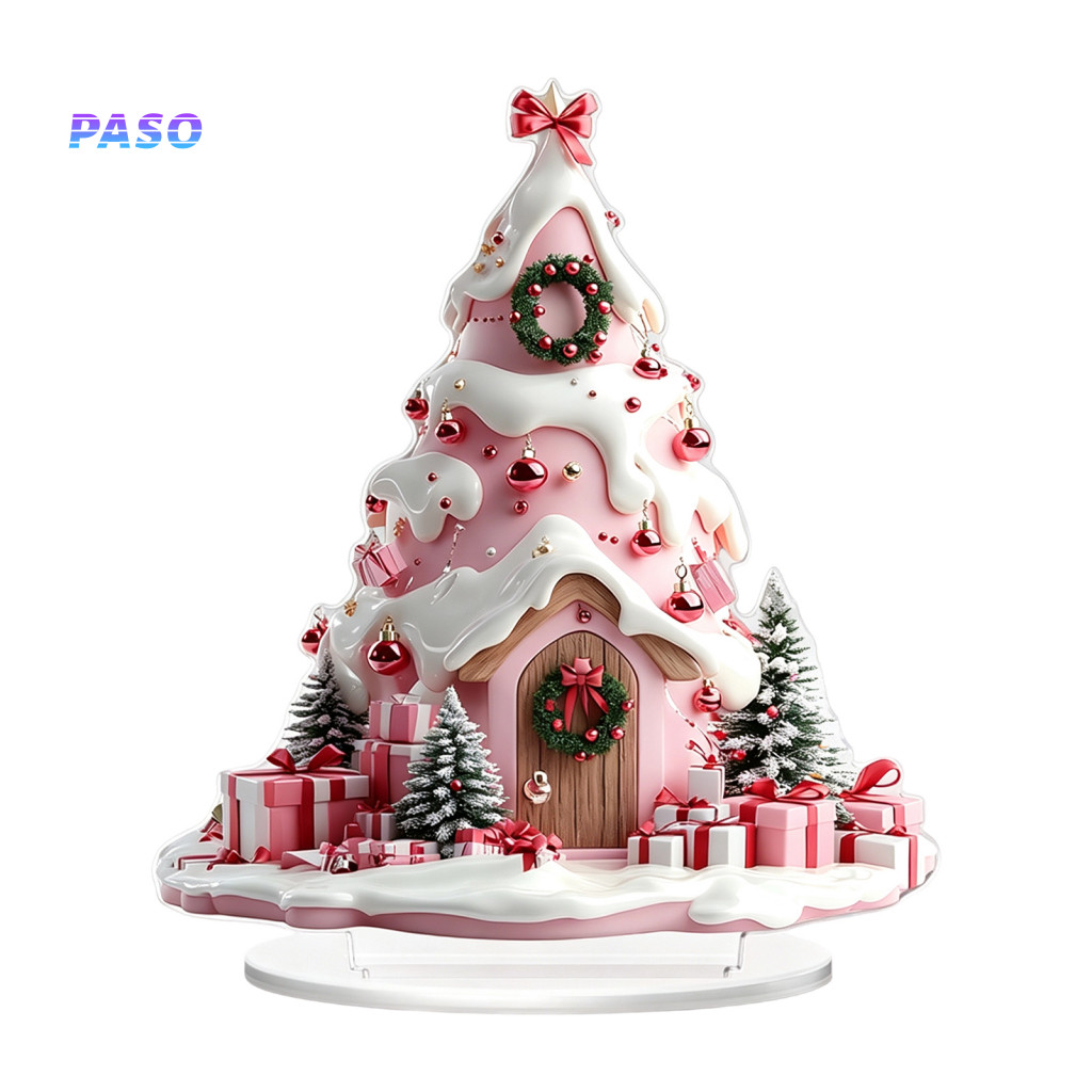 Holiday Cabin Decorations for Desks Acrylic Fireplace Accents Winter Christmas Tree Cottage Table Decor Double-sided Xma