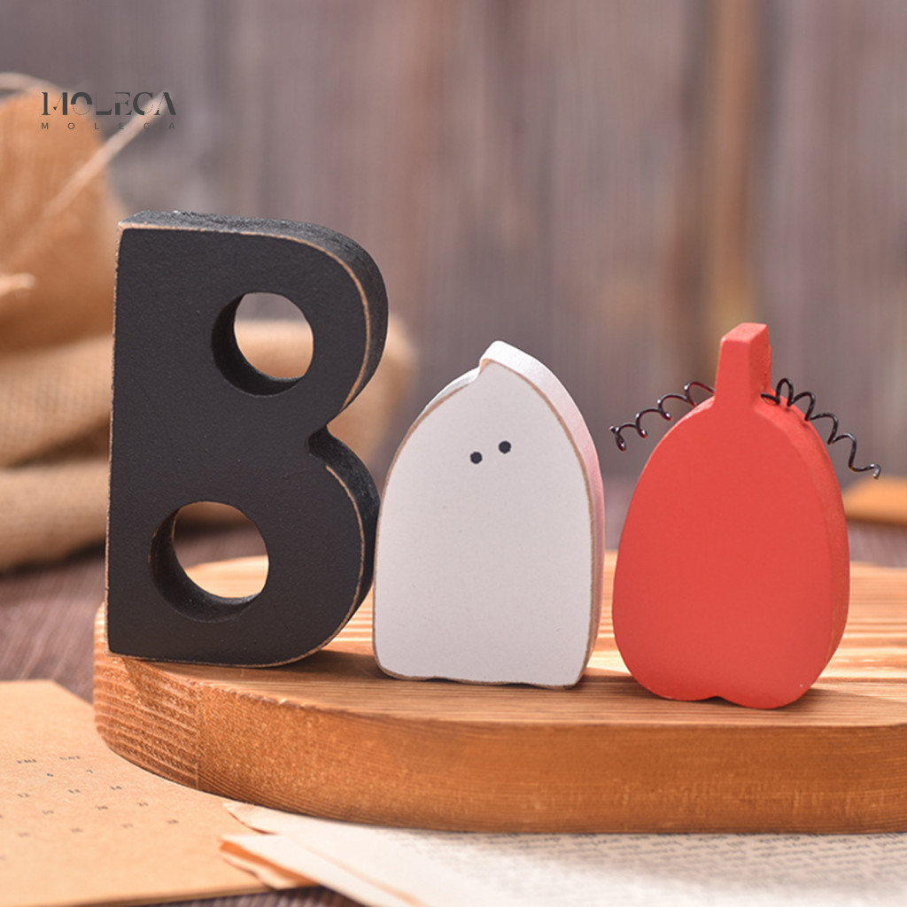 Halloween Table Decorations Vintage Style Signs 3 Pcs Indoor Decor Set – Cute Ghost Wooden with Jute Rope Rustic Farmh