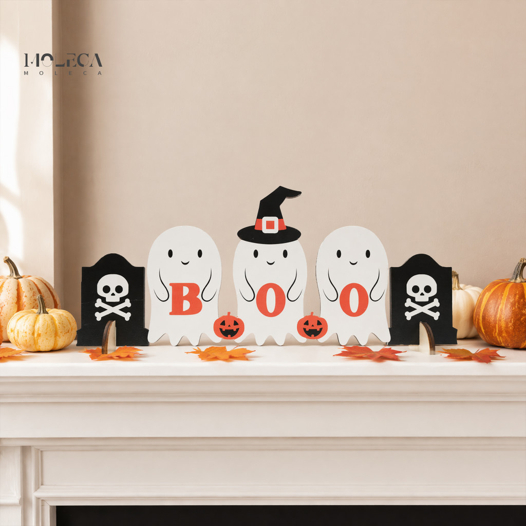 Holiday Gifts Halloween Table Decorations Cute Ghost Wooden Decor Boo Pumpkin Witch Tabletop Ornament for Desk Shelf Sof