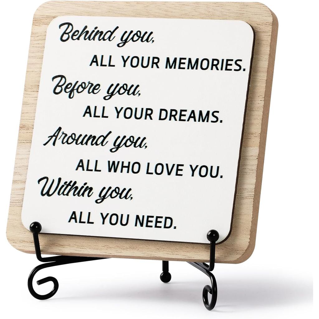 2026 Graduation Quote Decorations, Positive Behind You All Your Memories Wooden Box Block Sign Table Decor With Bracket,