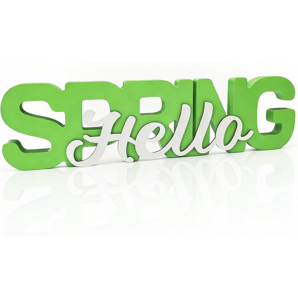 Wooden Hello Spring Sign Spring Letter Table Decorations Indoor Home Decor for Home Office Shelf Indoor Wood Table Decor
