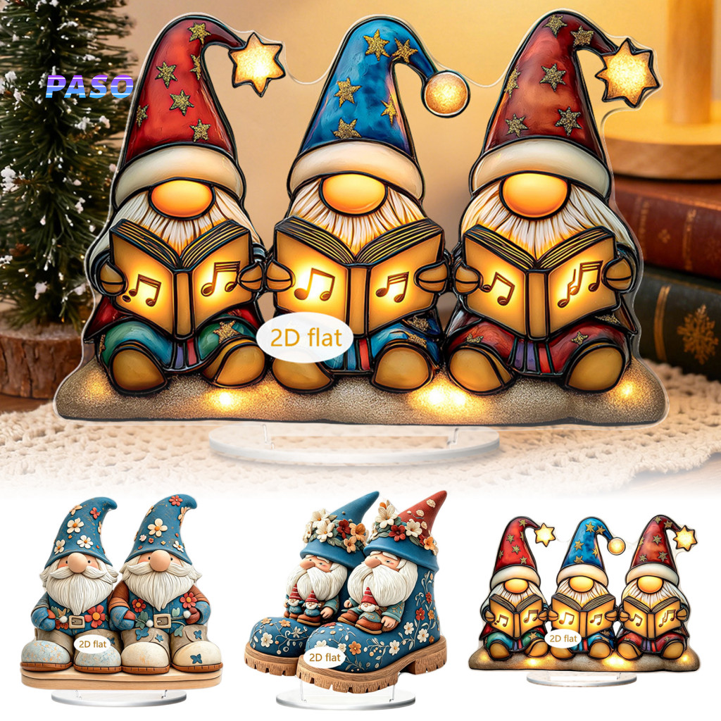 Winter Home Tabletop Accents Christmas Table Decorations Three Musical Gnomes Decor – 2d Acrylic Vintage Santa Ornamen