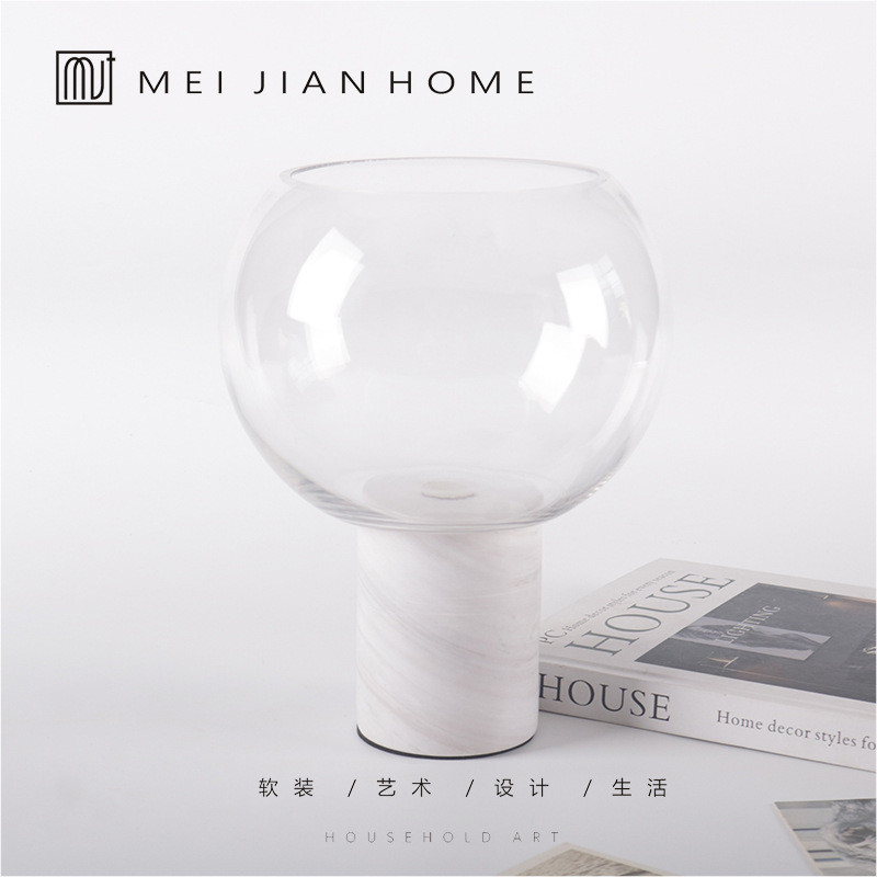 Modern home decor glass vase, light luxury ornaments for model rooms, dining table decorations, living room flower vesse