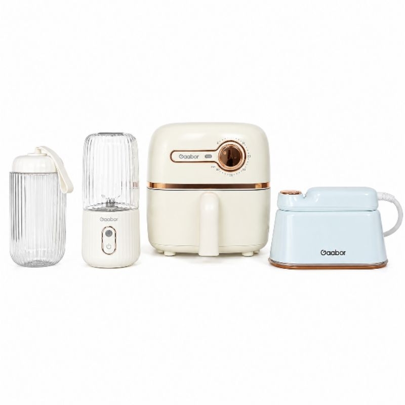 Kit 3 peças Gaabor Pocket Mini Air Fryer + liquidificador portátil + ferro a vapor portátil