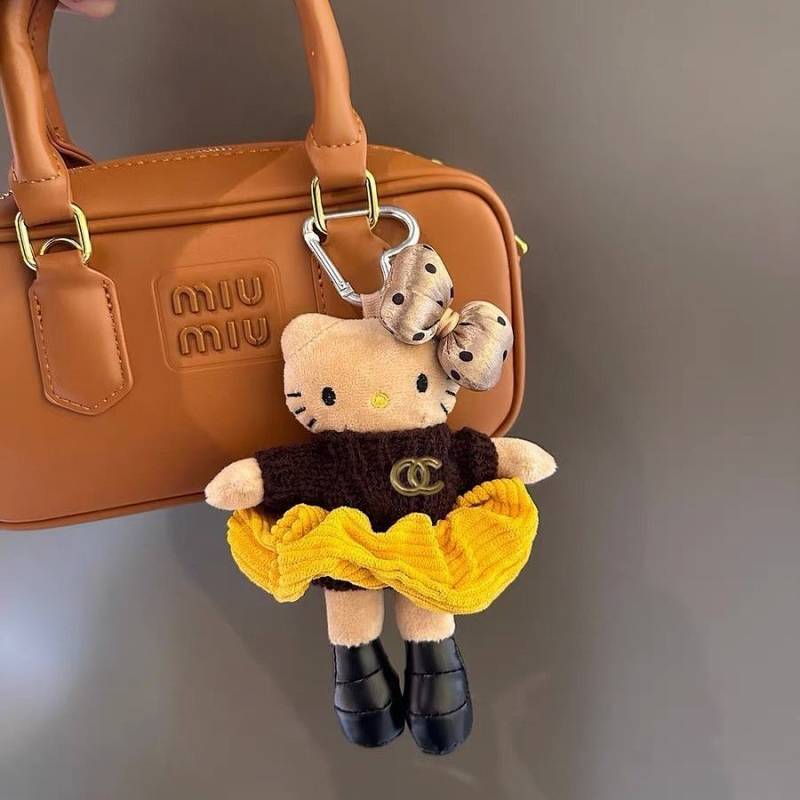 Exquisite Black Leather Long Leg KT Handbag Pendant Car Key Ring High-Grade Cute Plush Doll Hanging Gift for Women 1E3b