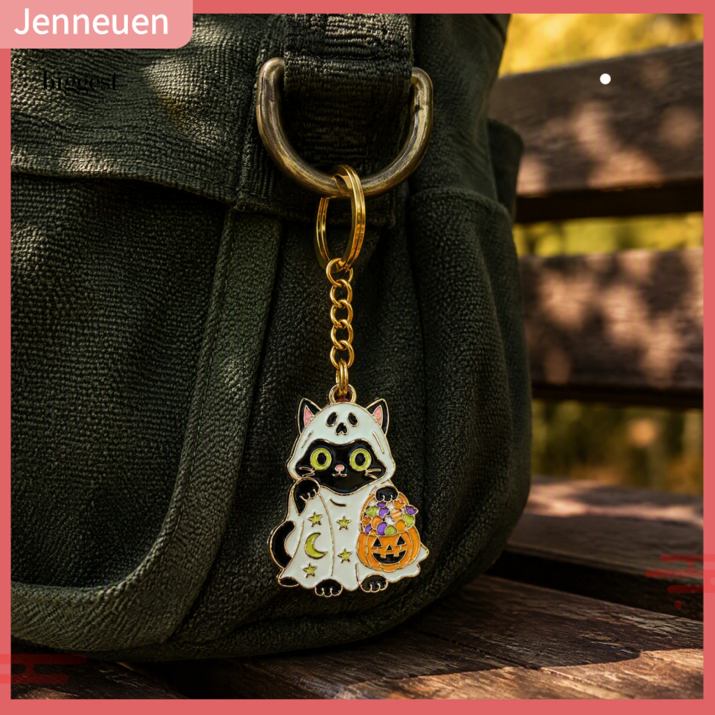 Cartoon Animal Backpack Decor Halloween Black Cat Keychain Glow-in-the-dark Enamel Keyring Cute Kitten Charm Party Favor