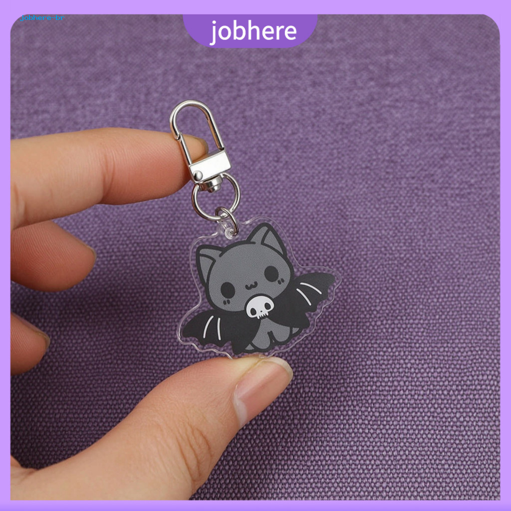Dark Key Chain U Shaped Hook Keyring Halloween Black Cat Keychain Acrylic Bat Wing Charm Cute Car Ring Bag Pendant Party