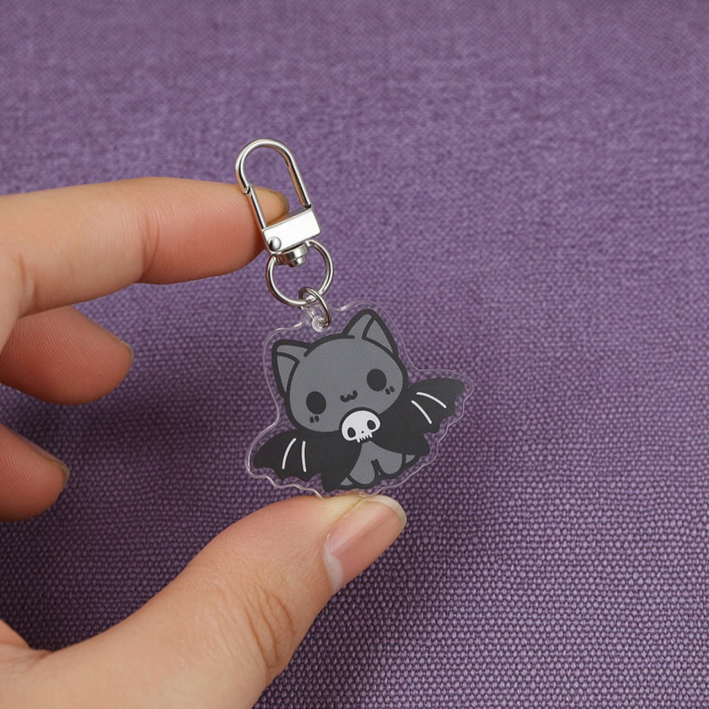 Acrylic Keychain Charm U Shaped Hook Keyring Halloween Black Cat Bat Wing Cute Car Key Ring Bag Pendant Party Favor Acce